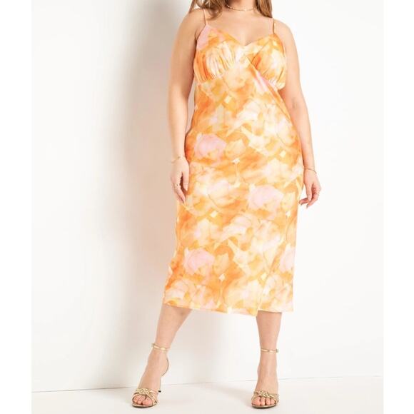 Eloquii Dresses & Skirts - NWOT Eloquii Apricot Blossom Watercolor Slip Midi Dress Size 22 Multicolor Silky